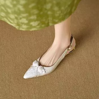 --Остроконечные модные сандалии-мешки женские ципао дизайн чувство пустые одинарные туфли 34 абрикосовый