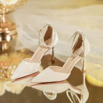 Остроконечные туфли на высоком каблуке, три французские туфли, босоножки и юбки летом. 34