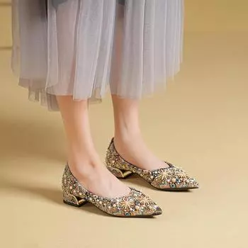 Остроконечные туфли в этническом стиле с платьем со стразами на плоской подошве, мягкая подошва Willow Nail, большой размер 34 разноцветный