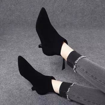 Остроносые ботильоны-стилетто, новые простые темпераментные ботильоны до щиколотки с задней молнией из овчины, модные ботинки на осень и зиму 35