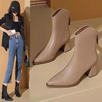 Остроносые ботинки Martin, женские, новые, большого размера, кожаные ботинки, модные, корейская версия, высокие каблуки, кожаные короткие ботинки, размер 43, одинарные ботинки для женщин 34