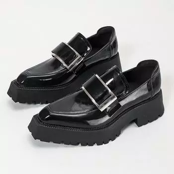 Остроносые маленькие кожаные туфли женские ретро металлические одинарные туфли кожаная толстая подошва толстый каблук подиум 35