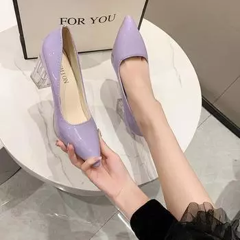 Остроносые одинарные туфли женские 2025 новые женские туфли весна и осень неглубокий толстый каблук импортная торговля производитель женской обуви больших размеров 34 розовый