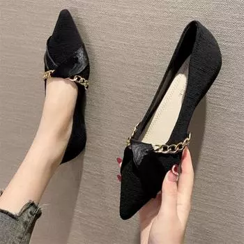 Остроносые одинарные туфли женские на мягкой подошве балетки новые весенне-летние универсальные туфли 2024 года Xiaoxiangfeng с неглубоким носком черные туфли Doudou 35