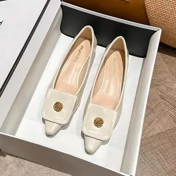 Остроносые одинарные туфли женские на толстом каблуке во французском стиле с небольшим ароматом Туфли-бобы на весну с неглубоким носком и мягкой подошвой 35 чёрный