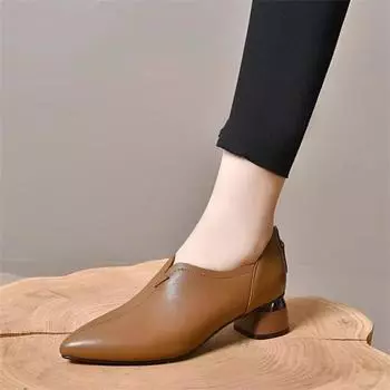 Остроносые одинарные туфли женские, новые осенние кожаные туфли на мягкой подошве со средним толстым каблуком, женские туфли на одну педаль для поездок на работу в 2024 году 35 чёрный