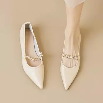 Остроносые одинарные туфли женские с мелким горлом летний темперамент мягкая подошва небольшой аромат Мэри Джейн плоские туфли 35 абрикосовый