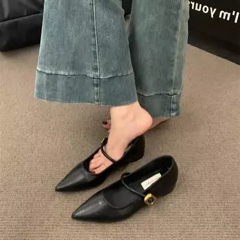 Остроносые одинарные туфли женские туфли Мэри Джейн с неглубоким носком для поездок на работу Маленькие кожаные туфли с мягкой подошвой и небольшим внутренним увеличением высоты 35