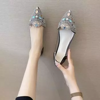 Остроносые прозрачные босоножки, женские летние туфли со стразами, женские туфли 2024 года, плоские туфли с мелким носком и кристаллами, Zapatos Mujer 34 чёрный