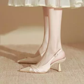 Остроносые сандалии женские модные кожаные весенние женские босоножки на высоком каблуке 35 чёрный