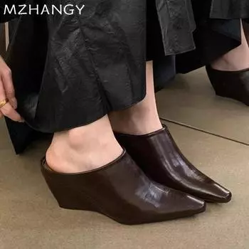 Остроносые туфли на платформе, танкетки, кожаные модные туфли, женские сандалии, новые повседневные шлепанцы, платье, тренд, Mujer De Zapatillas 35