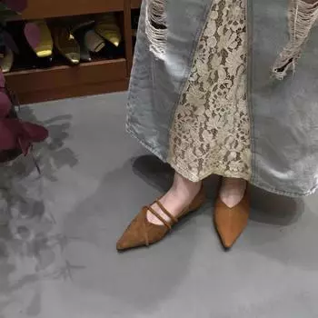 Остроносые туфли на плоской подошве весна/осень, разноцветные туфли с пряжкой на ремешке, женские 2024 г., высококачественные лаконичные повседневные туфли на плоской подошве Sapatos Baixos 35 коричневый