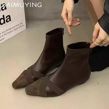 Остроносые женские ботильоны, сексуальные кожаные туфли на среднем каблуке, зимняя новинка бренда 2025 года, модные гладиаторские туфли Chelsea Botas De Mujer 35 чёрный