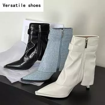 Остроносые женские ботинки Morder, модные туфли с боковыми молниями, осень-зима, на высоком каблуке, элегантные короткие женские ботинки 35