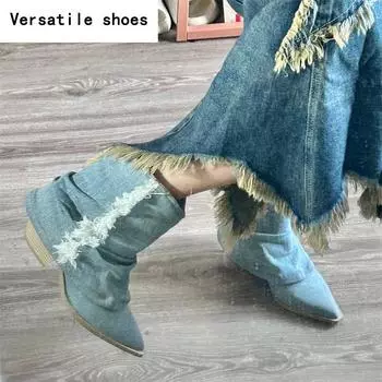 Остроносые женские ковбойские сапоги в стиле вестерн, модные короткие ботильоны в стиле ретро, осенне-зимняя женская обувь 35