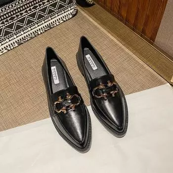 Остроносые женские мокасины с металлической цепочкой на платформе повседневные женские кроссовки оксфорды с пряжкой на каблуках кожаные 35