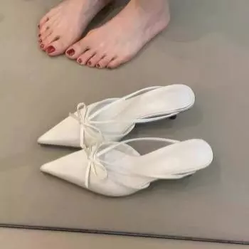 Остроносые женские туфли-лодочки Новые весенние босоножки на шпильке Французские с юбкой Темперамент Розовые туфли на высоком каблуке Шлепанцы Обувь Каваи Мюли 35 абрикосовый