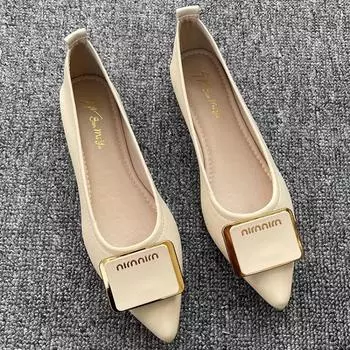 Остроносые женские туфли на плоской подошве, повседневные туфли без застежек, женские туфли на плоской подошве с пряжкой и ремешком, модная сексуальная рабочая обувь 2024 года, свадебные туфли 35 бежевый