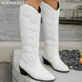 Остроносые женские зимние сапоги средней высоты на среднем каблуке, дизайнерская модная обувь для женщин, тренд 2024 года, ботинки челси, новинка зимы, женские ботинки 36 белый
