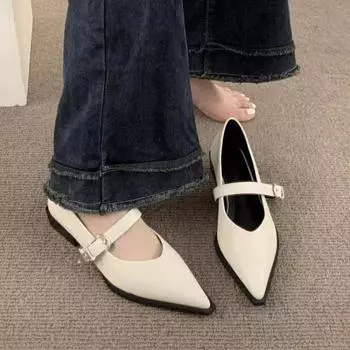 Острые одинарные туфли женские универсальные темпераментные туфли на грубом каблуке 35