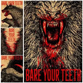 Острые зубы шакала и льва, винтажное настенное искусство, картина маслом, дикая природа остается жестокой, винтажный постер 21cm30cm NoFrame