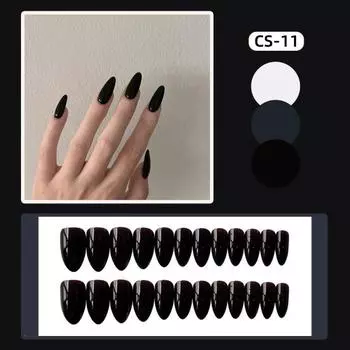 Острый черный износ ногтей Ins Wear Nail Art Сплошной цвет маникюра с накладными ногтями чёрный