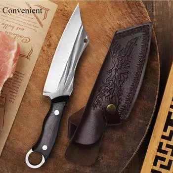 Острый и утолщенный ручной нож для разделки мяса, столовый нож, кованный вручную, разделочный нож, бытовой нож для разделки мяса, нож из нержавеющей стали белый