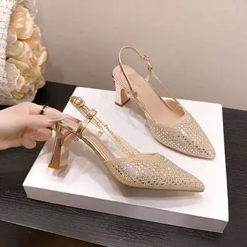 Острый носок, блестки, носок, удобные сандалии, женская новая одежда на улице Красивые свадебные туфли для подружек невесты, сказочные туфли на шпильках 34