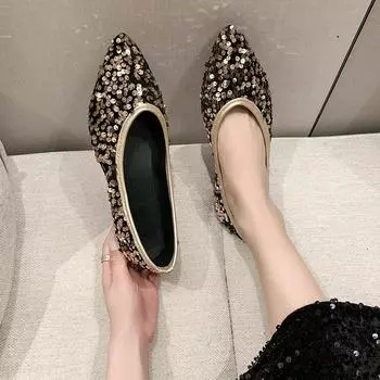 Острый носок Мягкая подошва Повседневные балетки Шикарные туфли больших размеров для женщин 2024 Модные повседневные женские балетки Весна/Осень 35 чёрный