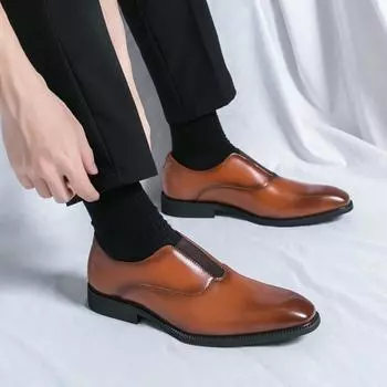 Острый носок Мужская повседневная клубная обувь Винтажные мужские удобные мокасины Классическая мужская обувь Свадебная мужская обувь Стильные мужские туфли без застежек 38 чёрный