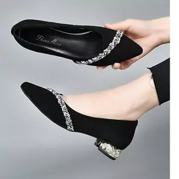 Острый носок на среднем каблуке женская летняя обувь туфли для женщин 2024 кристаллы бриллианты стразы по акции обувь слип 35