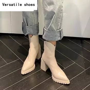 Острый носок на высоком каблуке женские ботинки челси кожаные ботинки зимние новые ретро сапоги готические туфли-гладиаторы Botas Mujer 35