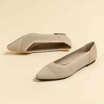 Острый носок, неглубокий вырез, ткань, плоская подошва, однотонный трикотаж, мягкая подошва, большой размер 34-43 34 чёрный