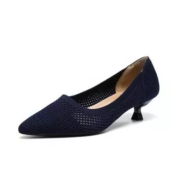 Острый носок, неглубокий вырез, ткань, плоская подошва, однотонный трикотаж, мягкая подошва, большой размер 34-43 34 чёрный