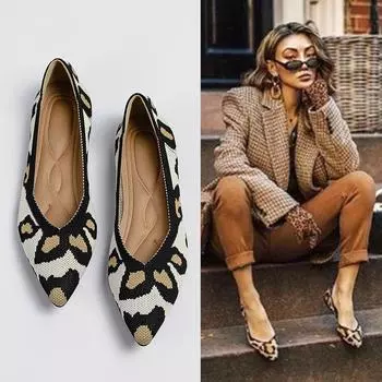 Острый носок, неглубокий вырез, ткань, плоская подошва, однотонный трикотаж, мягкая подошва, большой размер 34-43 34 чёрный