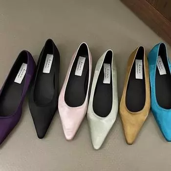 Острый носок женские балетки модная обувь мелкая обувь без застежек весна осень женская удобная мягкая подошва однотонные повседневные лоферы обувь 35 чёрный