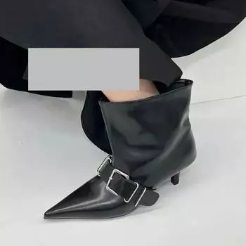 Острый носок женские ботильоны дизайнерские модные туфли на каблуках новые сексуальные гладиаторские ботинки челси туфли-лодочки готическая женщина сапатос 35 чёрный