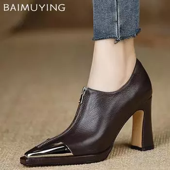 Острый носок женские ботильоны кожаные высокие каблуки сексуальные модные туфли тренд зимние новые брендовые дизайнерские туфли на молнии Botas De Mujer 35