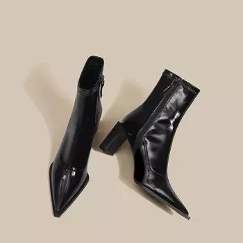 Острый носок женские ботильоны модные элегантные лакированные кожаные современные короткие ботильоны дизайнерские толстые каблуки Botas Mujers 35