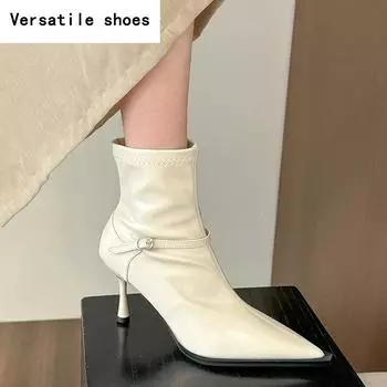 Острый носок женские ботильоны модные элегантные эластичные современные короткие ботильоны осенние женские туфли для стриптиза 35