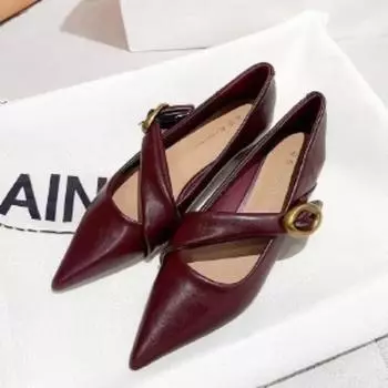 Острый носок женские массивные кожаные элегантные туфли на каблуке трендовая мода весна дизайнерские босоножки для вечеринок новинка Mujer Zapatos 35