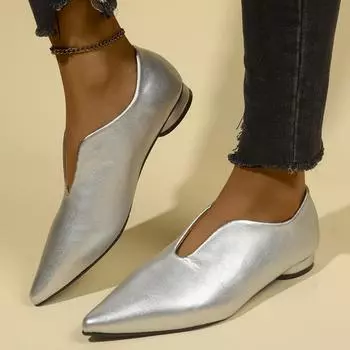 Острый носок женские парусиновые туфли на каблуках модные неглубокие кожаные повседневные туфли женские 2024 тренд осень удобные прогулки Zapatillas Mujer 35
