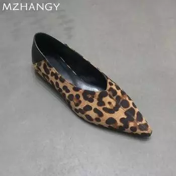 Острый носок женские туфли на плоской подошве леопардовые туфли на плоской подошве повседневные туфли женские 2024 тренд мода платье зимние прогулки Mujer Zapatos 35 леопардовый