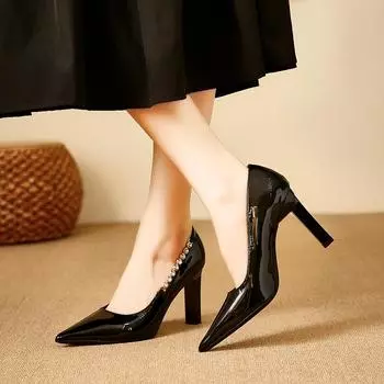 Острый носок женские туфли на высоком каблуке неглубокие модные сексуальные туфли из кожи женские 2025 трендовые зимние туфли-лодочки дизайнер Zapatos Mujer 34