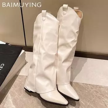 Острый носок женские высокие сапоги на высоком каблуке сексуальные кожаные туфли женские 2025 тренд зимняя мода бренд уютные готические сапоги челси Mujer 35