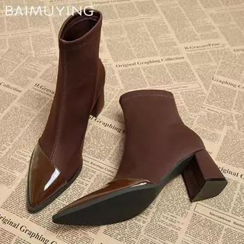 Острый носок женские зимние ботильоны на высоком каблуке сексуальная обувь массивные дизайнерские ботинки челси зимние новые тенденции готические ботинки женские 35