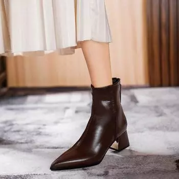 Острый толстый каблук модная женская верхняя одежда осень-зима темперамент легкие роскошные короткие сапоги мягкие кожаные ботинки Martin тонкие сапоги высокое чувство 35