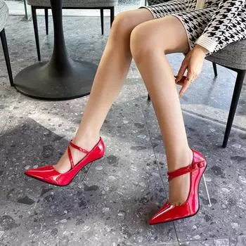 Острый тонкий каблук легкий металлический каблук перетаскивание большой размер высокие каблуки мода сексуальный ночной клуб светская львица подиум одиночные туфли 35 белый