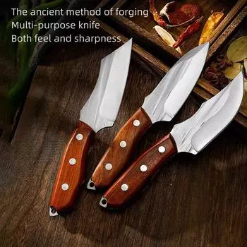 Острый универсальный нож из нержавеющей стали, кованый, из трех частей, для бытовой кухни, для резки фруктов, для обвалки мяса, с ручкой из цельного дерева