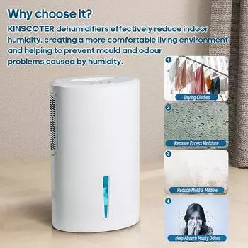 Осушитель воздуха KINSCOTER 2 л 68 унций тихий осушитель воздуха с автоматическим отключением для домашнего офиса спальни ванной комнаты автофургона шкафа EU Plug белый